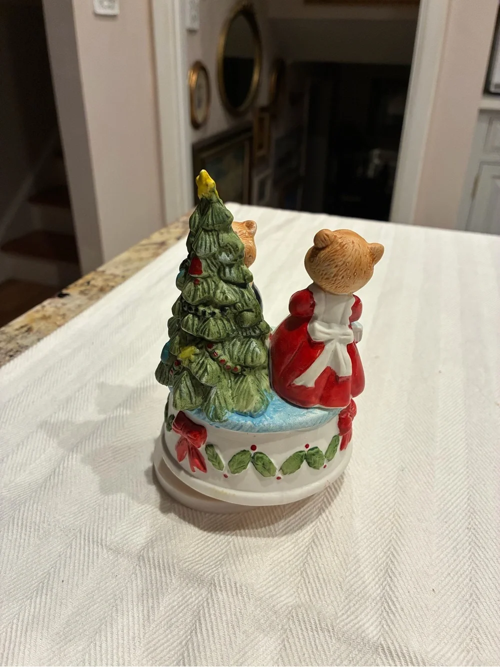 vintage rotating teddy bear Christmas tree music box